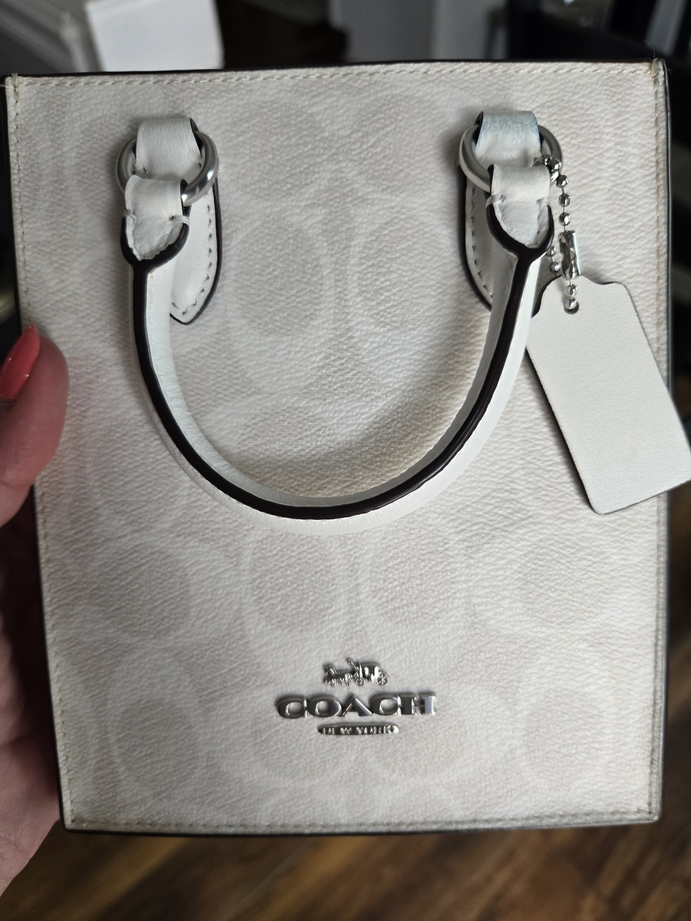 Coach North South Small Signature Mini Tote in Chalk White - Picture 5 of 7